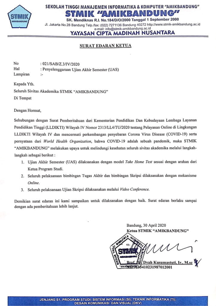 Surat Edaran Penyelenggaraan UAS